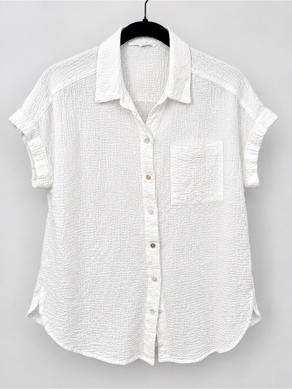 Jane + Delancey White Textured Cotton Button Down Shirt Women’s S Short Sleeve